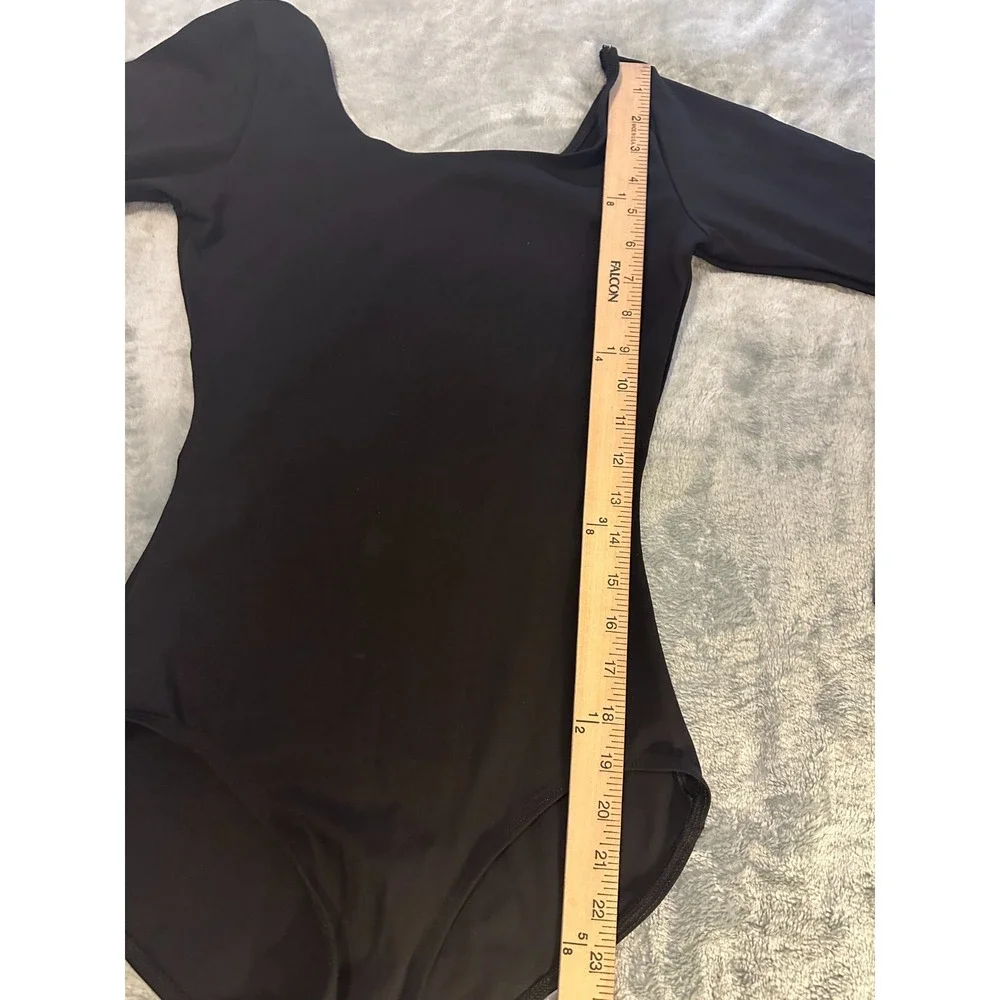 Black Bodysuit Leotard Scoop Neck Long Sleeve Stretchy Nylon Spandex Gymnastics